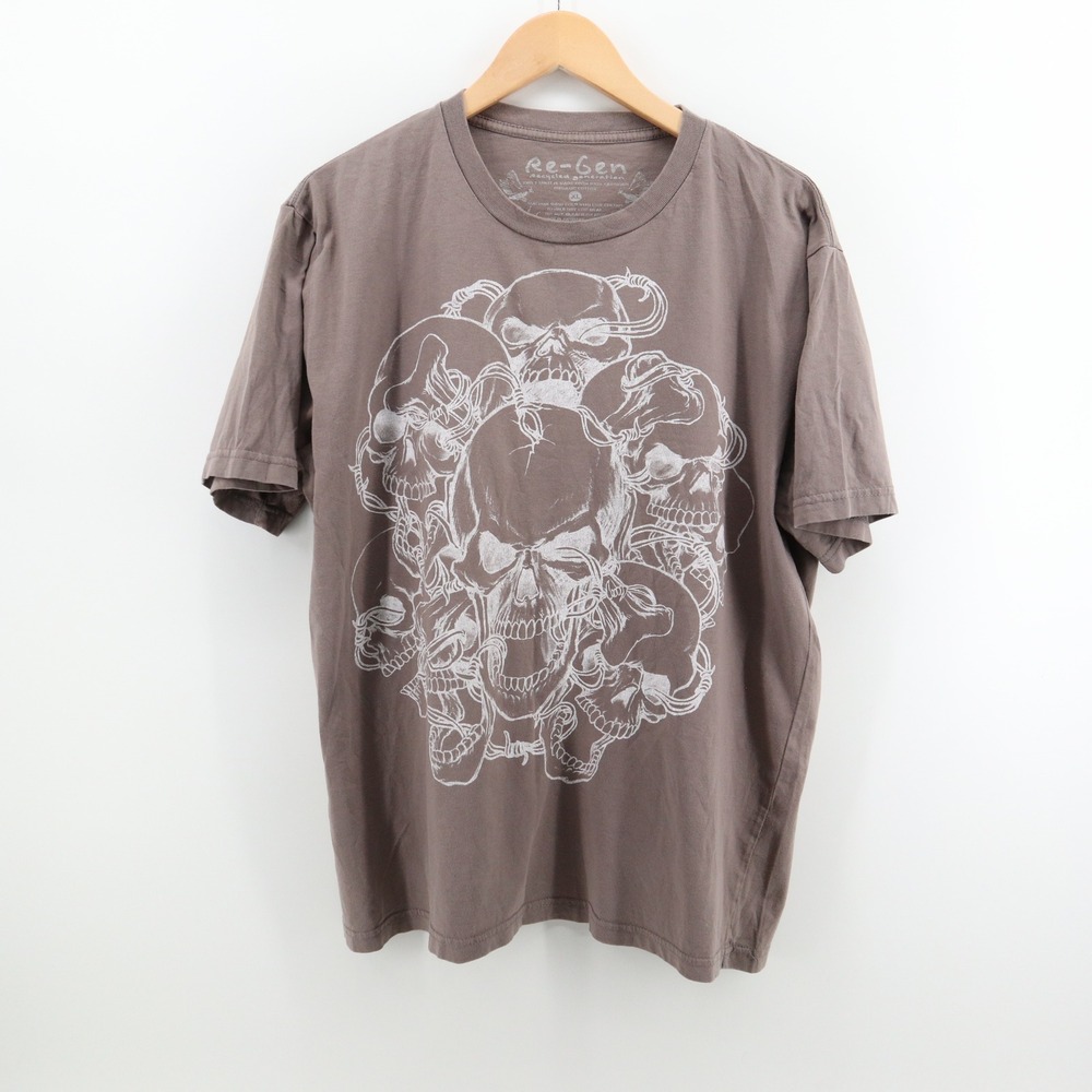 Re-Gen T-Shirt Mens XL Brown Graphic Skulls Organic Cotton Y2K Streetwear Good